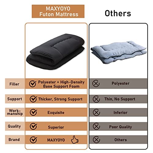 Japanese Floor Mattress Futon Mattress, 4″ Thicken Tatami Mat Full Black