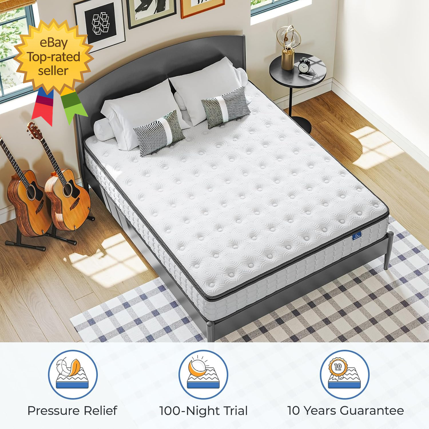 Twin Mattress 10 Inch Hybrid Twin Size Mattress in a Box Single Bed Pillow Top M