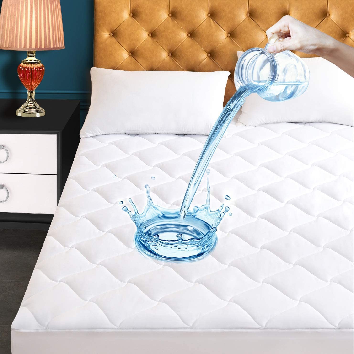 Twin Size Quilted Fitted Mattress Pad, Waterproof Twin, Windmill Protector