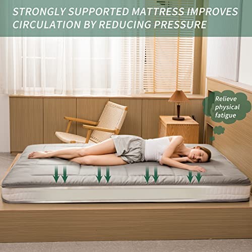 Futon Mattress, Padded Japanese Floor Mattress Quilted Bed Full Dark Grey