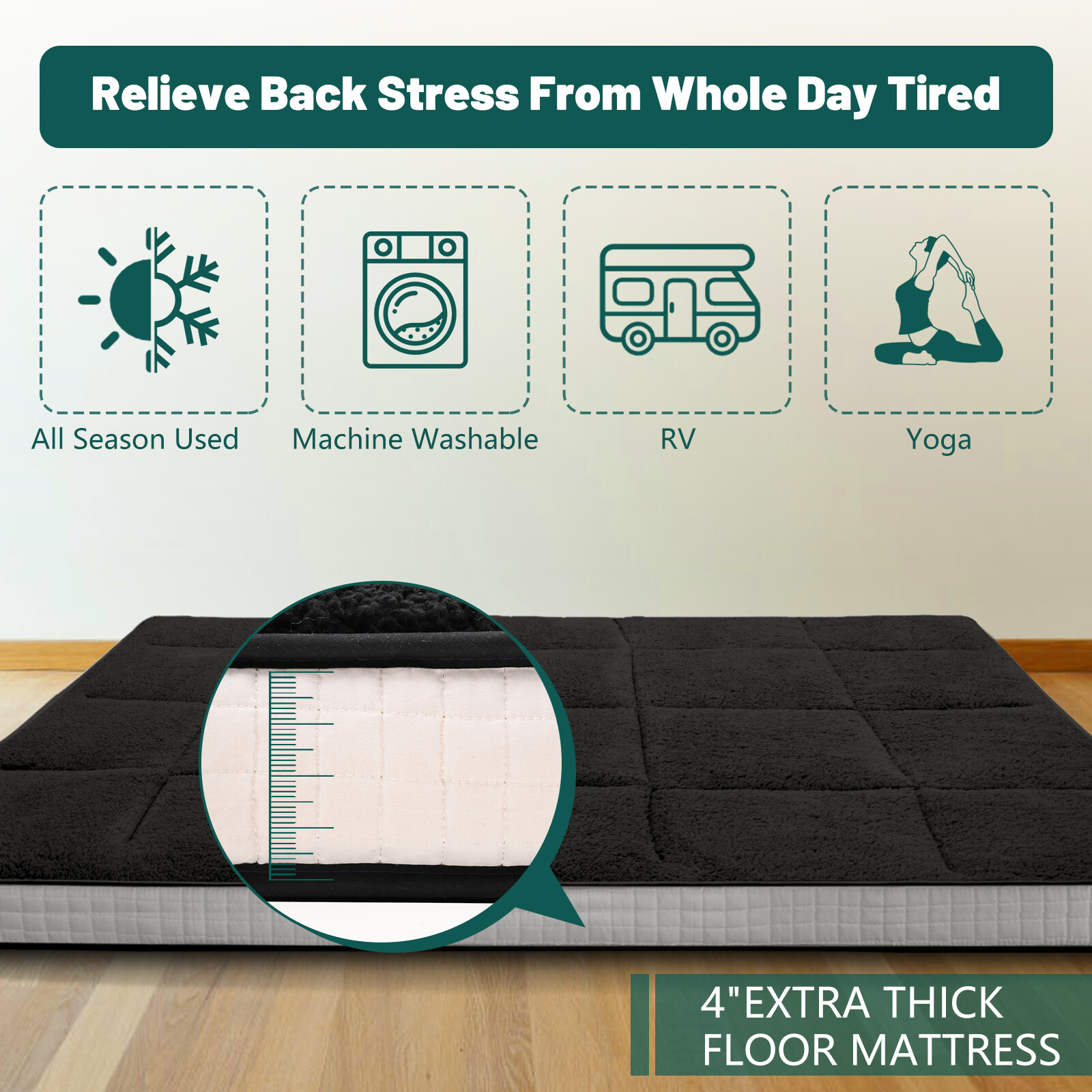 SUNYRISY 4 In Folding Mattress Foldable Sherpa Fleece Mattress 2-Use Tatami Mat