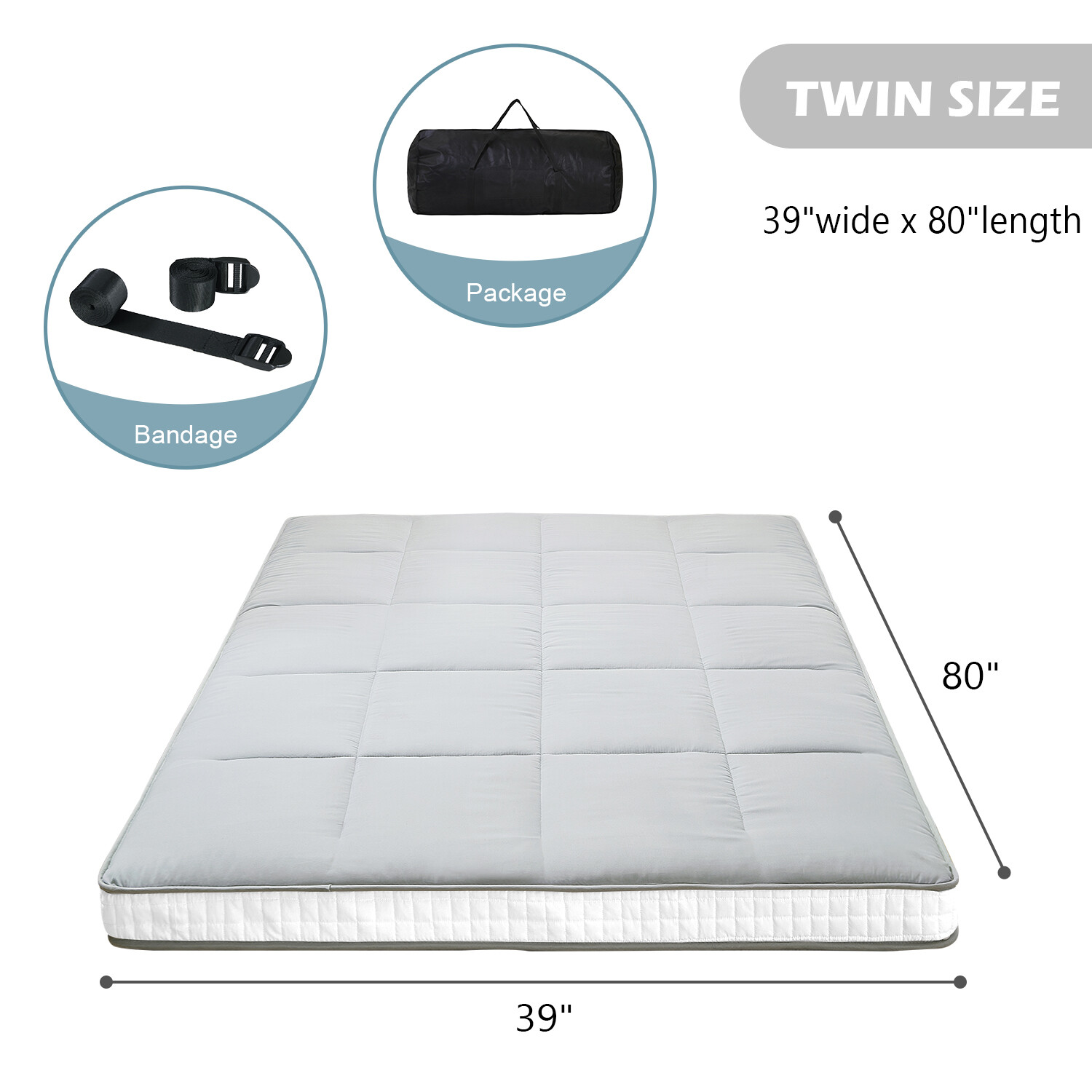 Slsy Floor Mattress Japanese Futon 4 inch Thickness Mattress & Cover Gray Brown