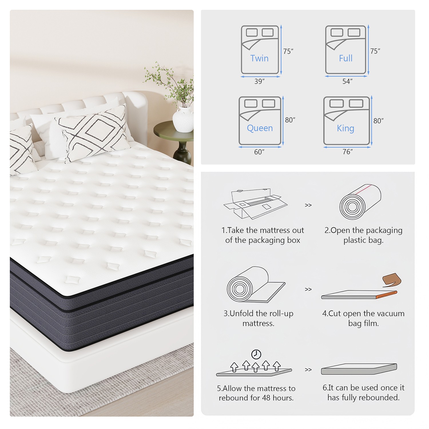 8″10″12″14″ Twin Full Queen King Mattress in a Box Hybrid Spring Gel Memory Foam