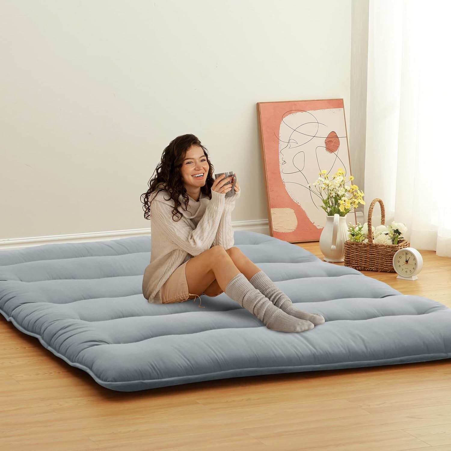 Foldable Japanese Floor Mattress Twin/Full/Queen Roll Up Mattress Sleeping Pad