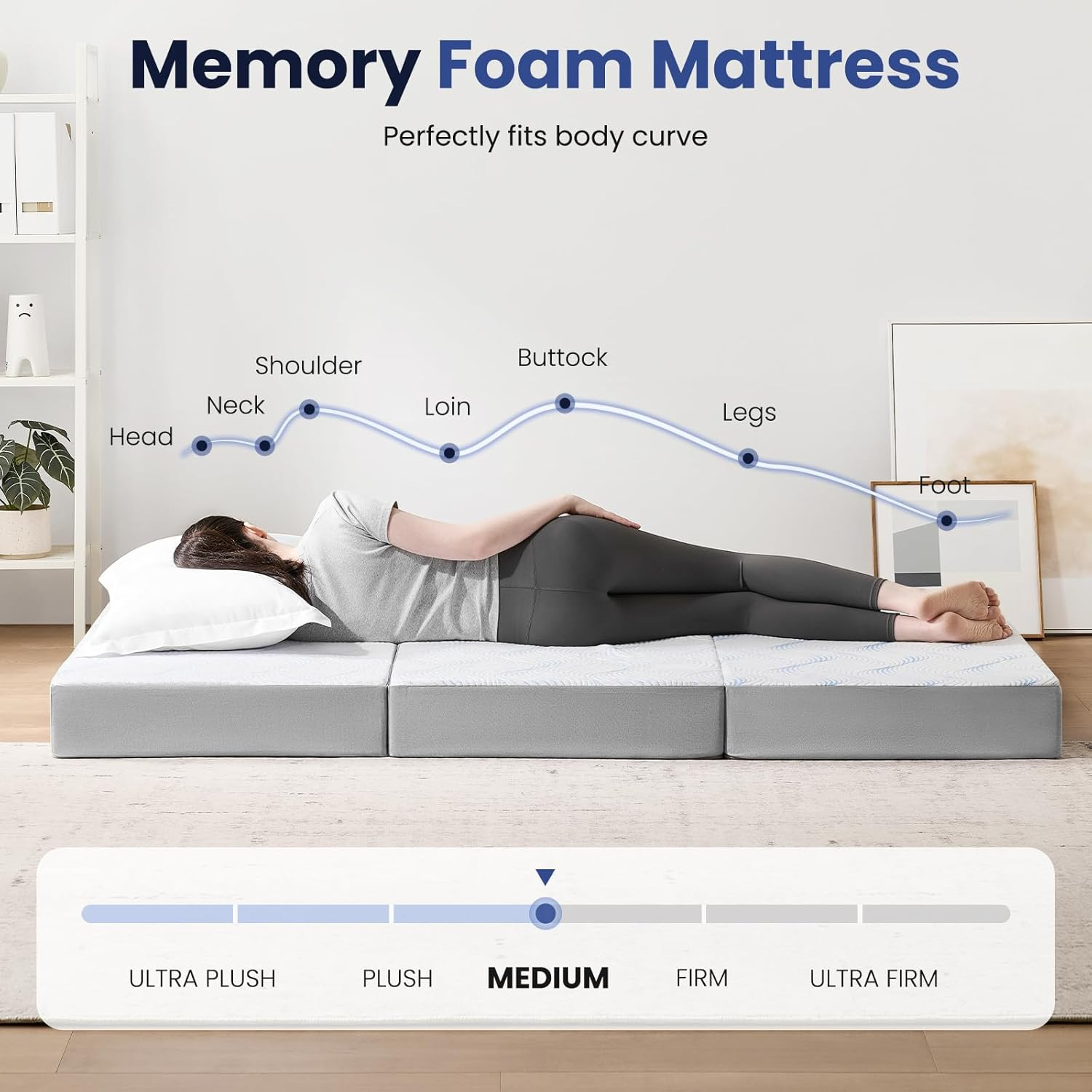 Queen 6-Inch Foldable Memory Foam Mattress – Portable & Washable for Travel