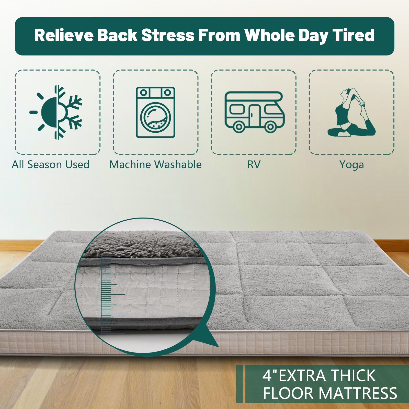 SUNYRISY Futon Mattress, Foldable Sherpa Fleece Mattress Twin Full Queen Size