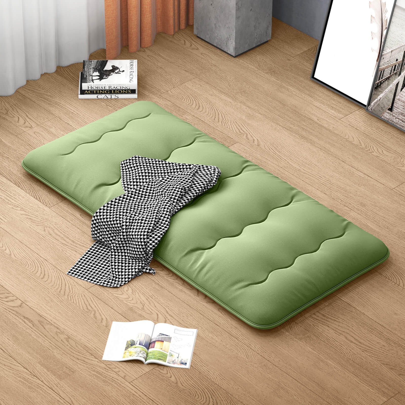 Twin Futon Mattress Washable Cover Carry Bag Green Japanese Floor Sleeping Pad