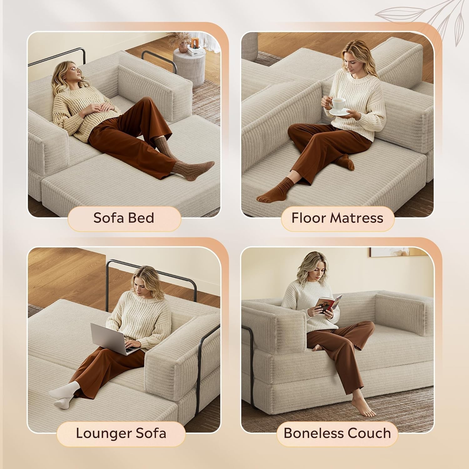 71” Futon Sofa Bed, Convertible Sleeper Sofa, Folding Pull Out