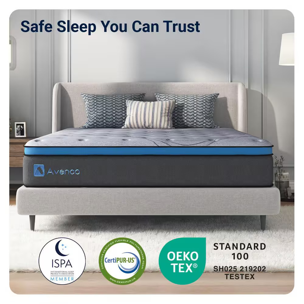 12 In. Medium Hybrid Gel Foam Mattress，Pillow Top Queen Mattress