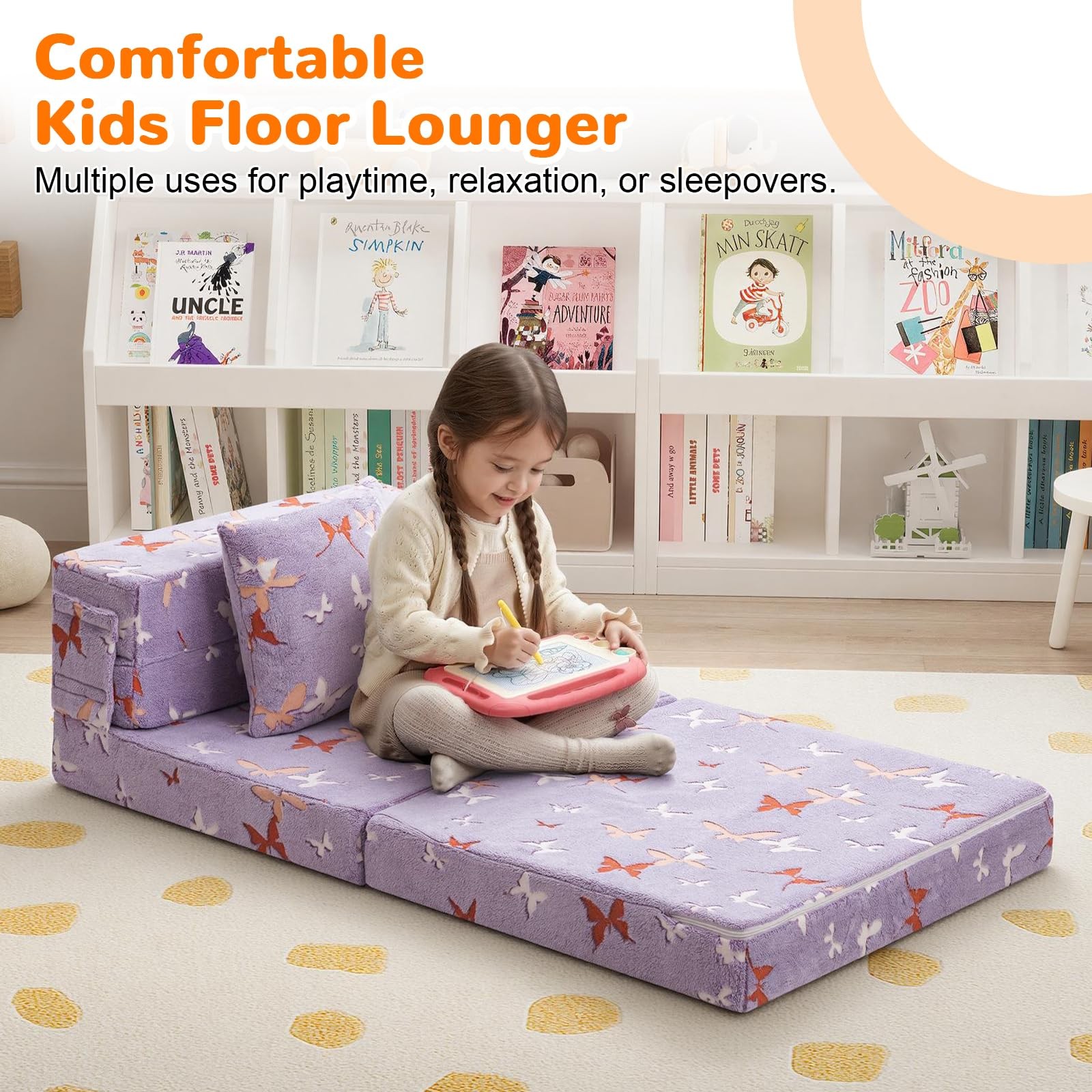 Foldable Futon Chair Bed for Kids, Glow Tri-fold Sofa Bed Convertible Toddler…