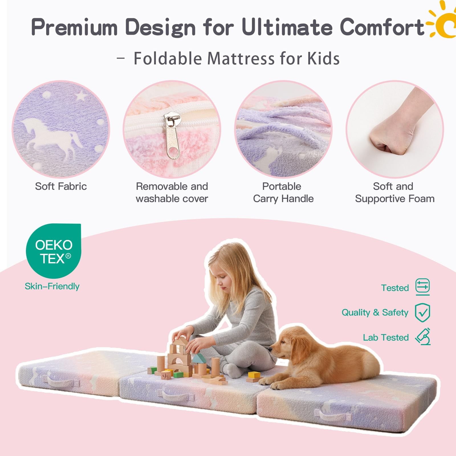 Foldable Floor Mattress for Kids-Glow in The Dark Toddler Nap Mat with Storag…