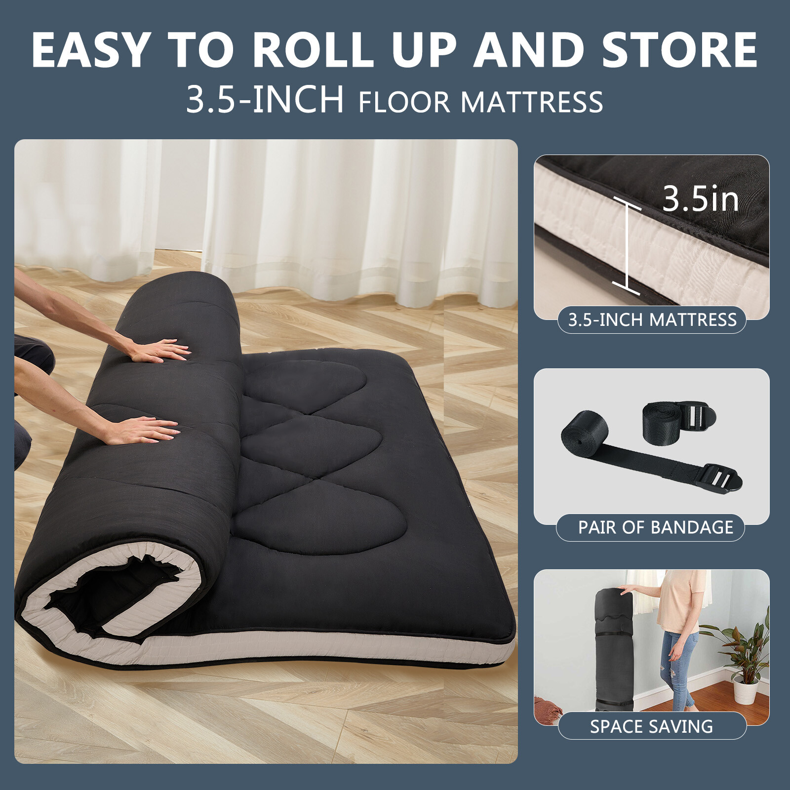 Lilypelle Japanese Floor Mattress Futon Mat Foldable Mattress Twin Full Queen 3″