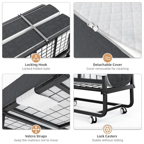 Folding Bed with Mattress and Storage Cover – 75″x38″ Twin Size 38×75 INCH