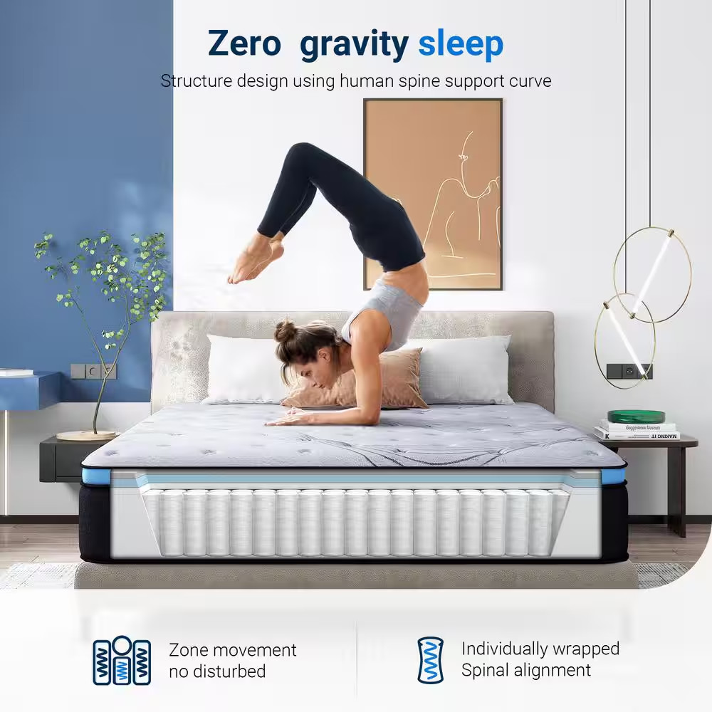 12 In. Medium Hybrid Gel Foam Mattress，Pillow Top Queen Mattress