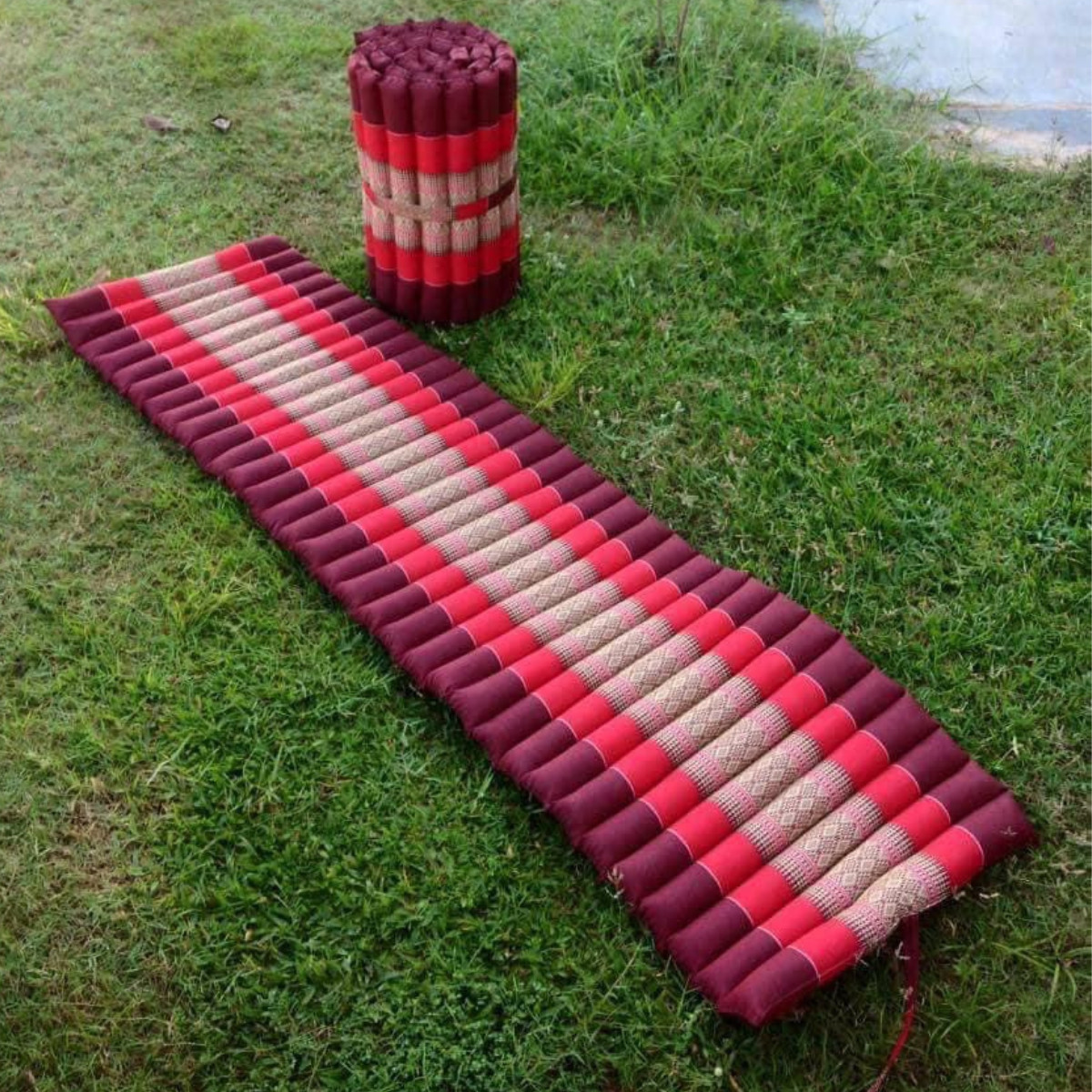 Portable Boho Floor Mat 50x180cm Rollable Thai Style Cushion Zen Red x 2 pcs