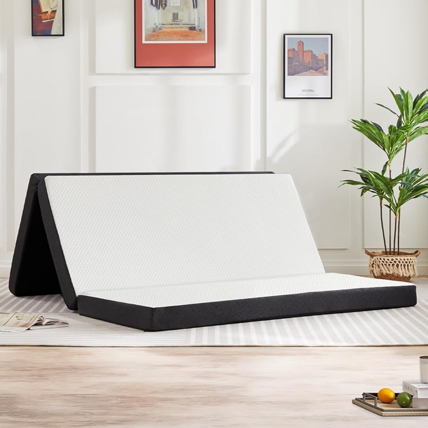 3 inch Memory Foam Mattress Topper Tri-Fold Folding Mattress with Washable Cover