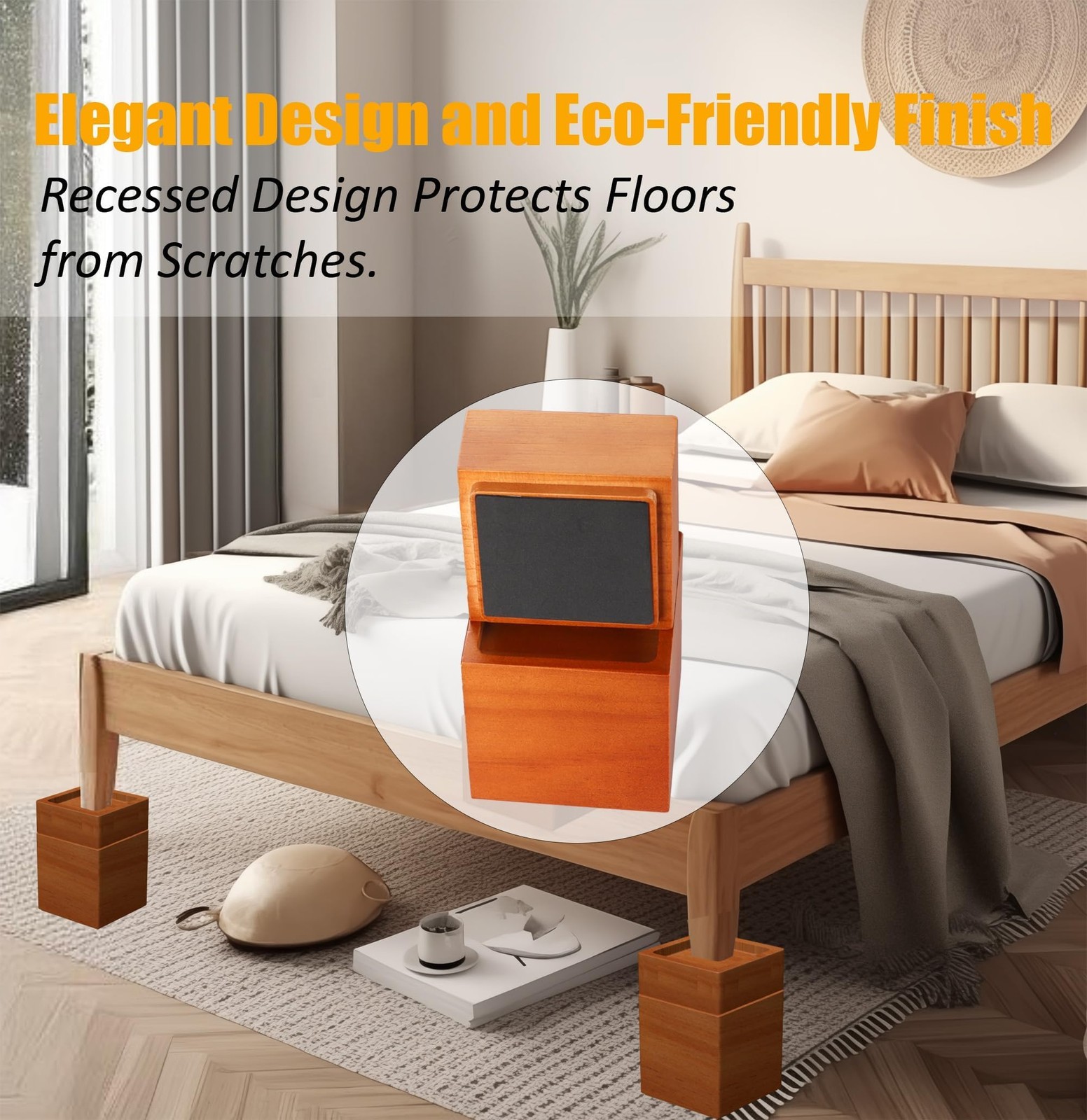 MONTIHOLD Premium Solid Pine Wood Bed Stackable Heights: 2″, 4″, 5.7″, Brown