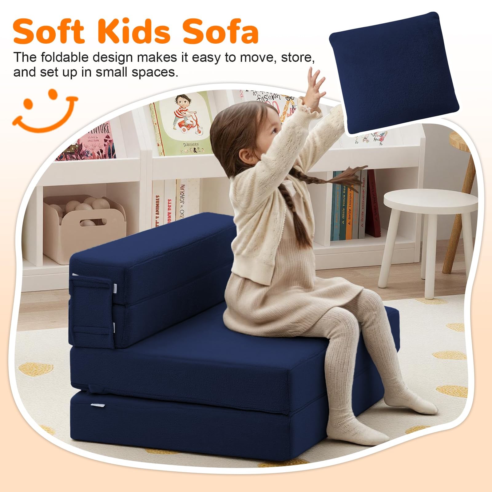 Foldable Futon Chair Bed for Kids, Toddler Sofa Mattress, Convertible Foam Fl…