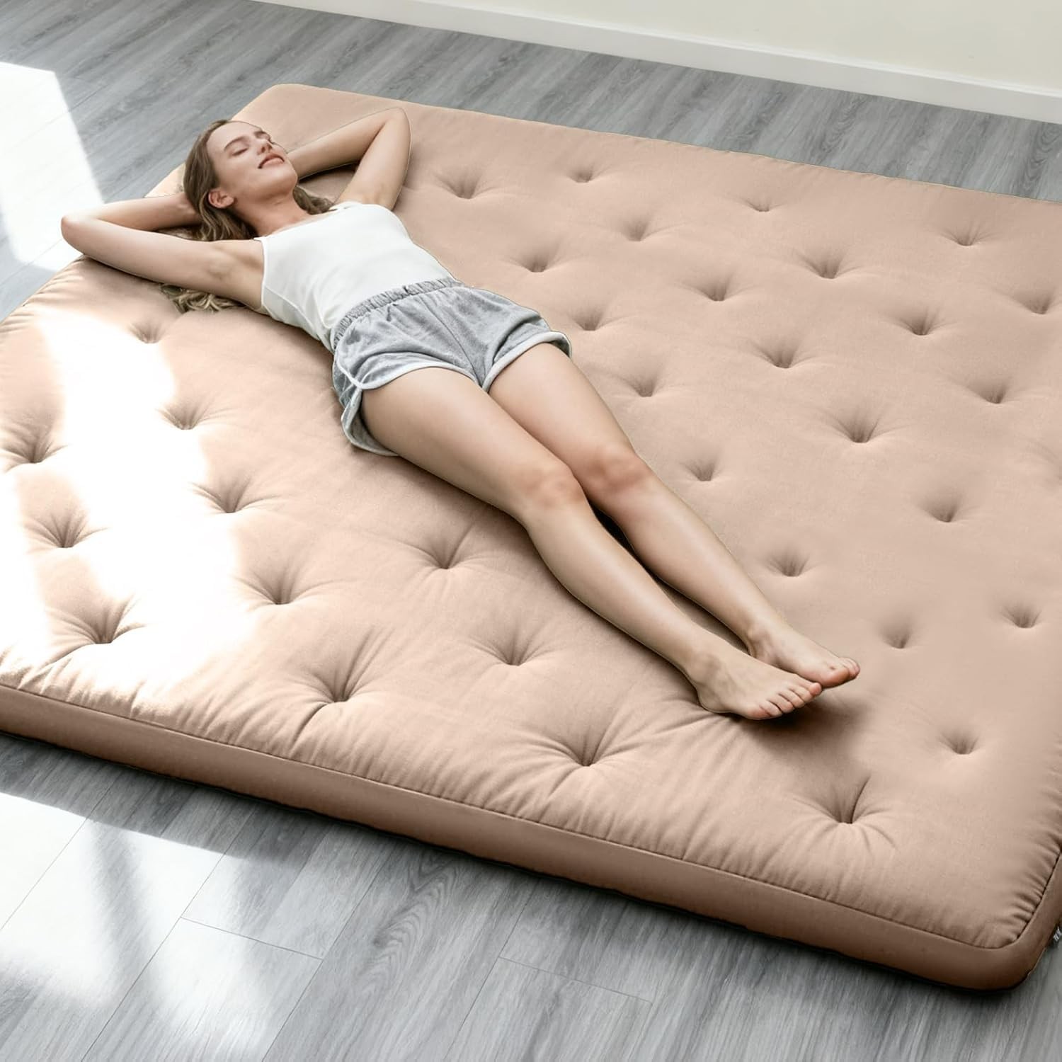Japanese Floor Futon Mattress Full Size 75″x 54″, 100% Cotton Cover 2.5” Thi…