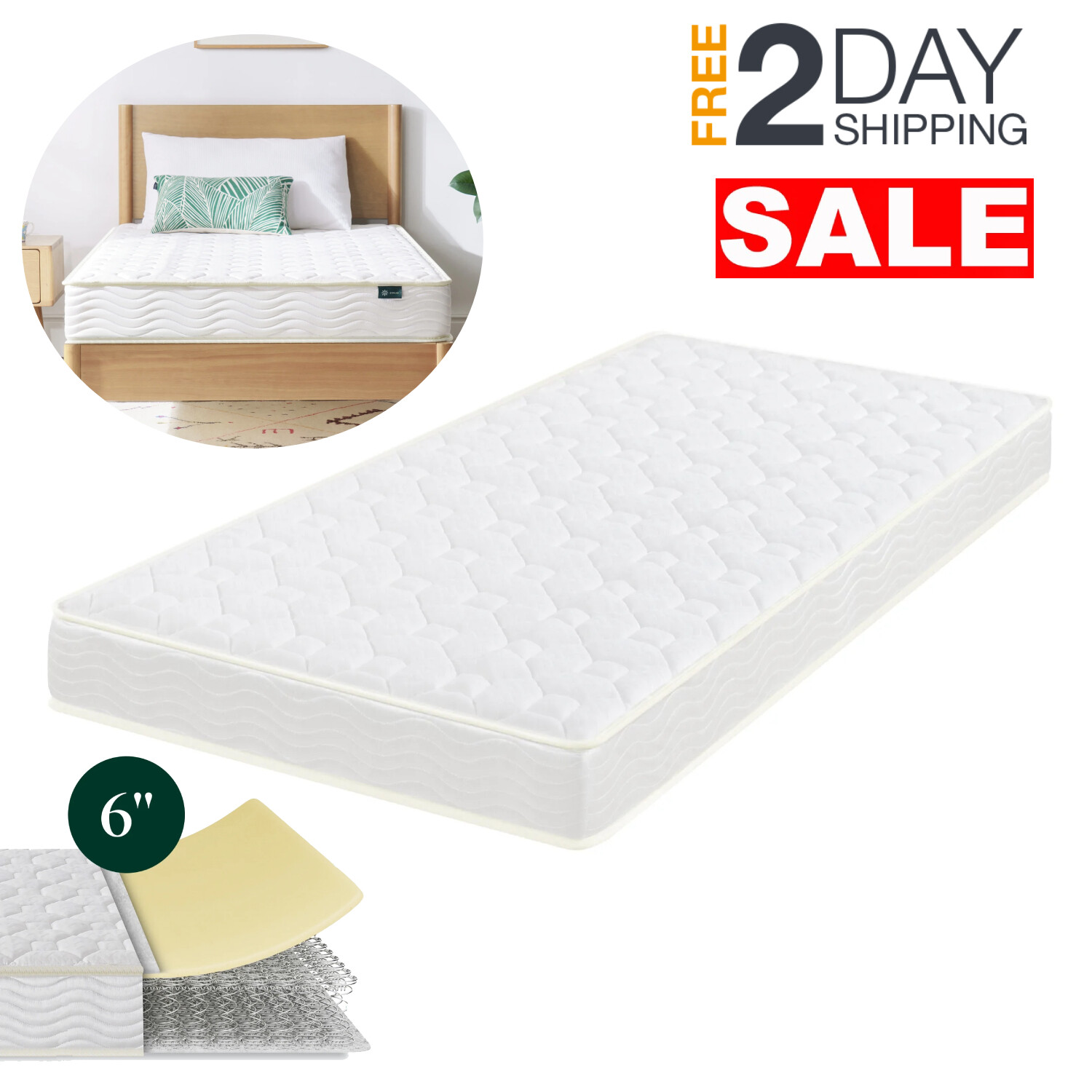 Colchón De Muelles Twin 6 Pulgadas Para Adultos Personal Cama Calidad En Oferta