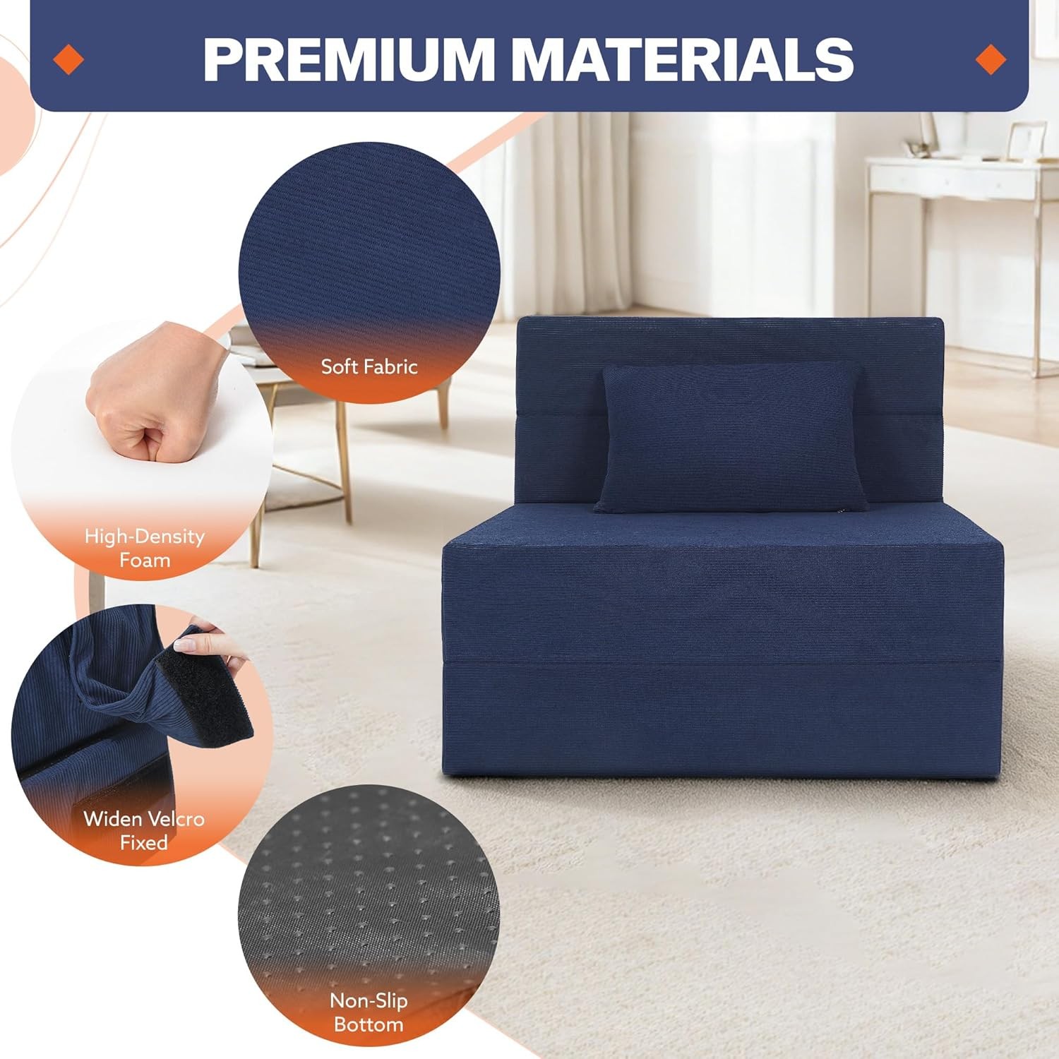 Folding Sofa Bed, 4 in 1 Convertible Fold Out Single Chair Bed with