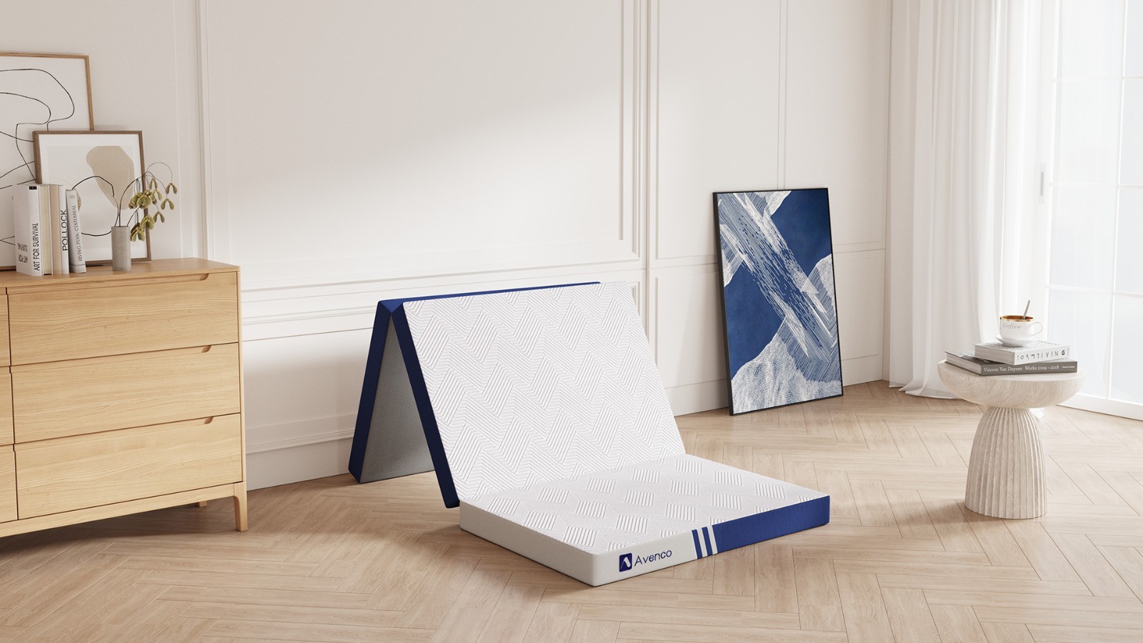 Foldable Memory Foam Mattress 4″ Trifold Portable for Camping, Travel, Guest Roo