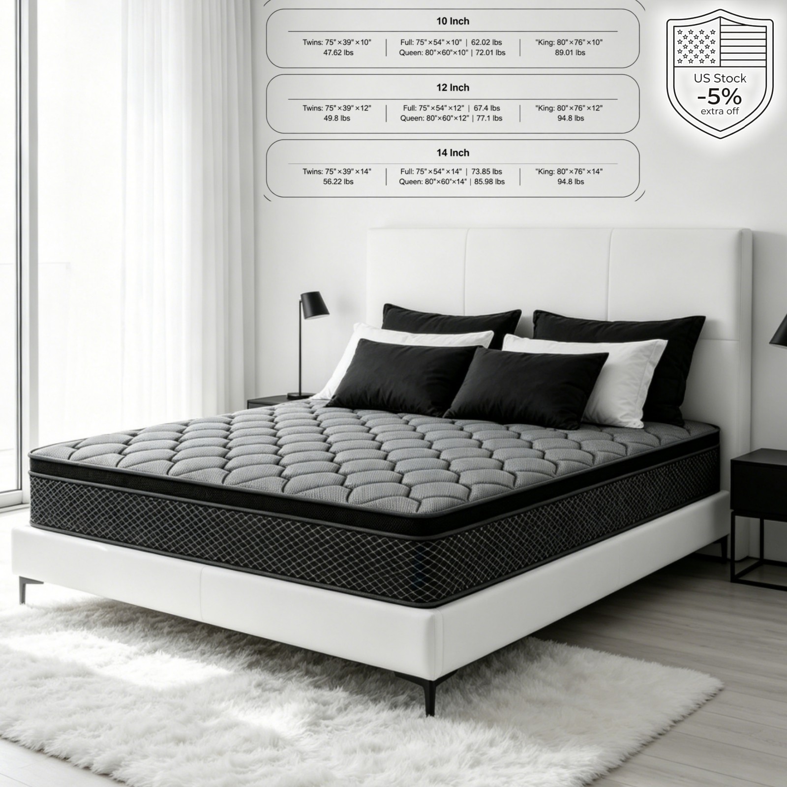 12″14″ Mattress Twin Full Queen King Size Gel Memory Foam Pocket Spring in a Box