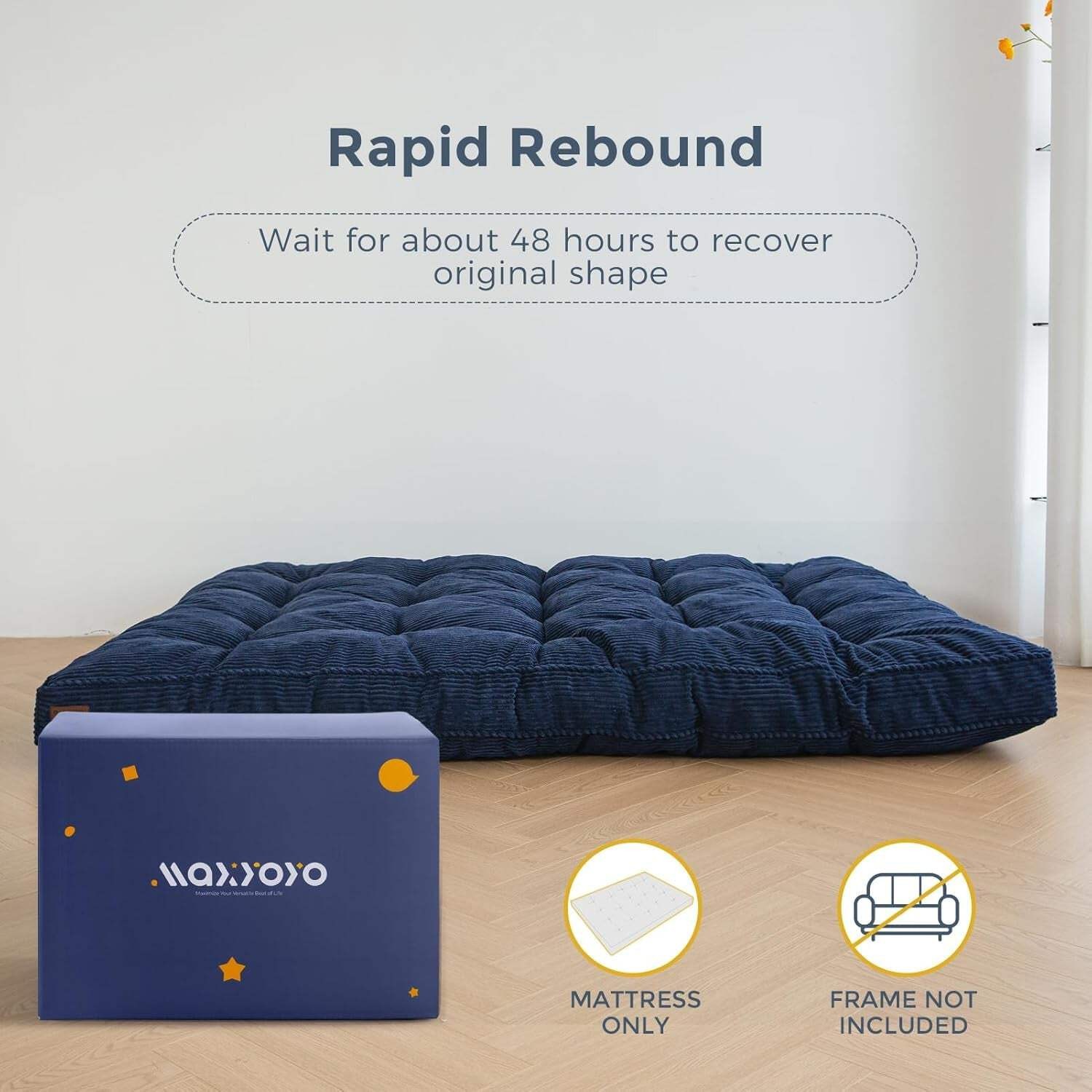 6-Inch Full-Size Futon Mattress Navy Tufted Shredded Foam