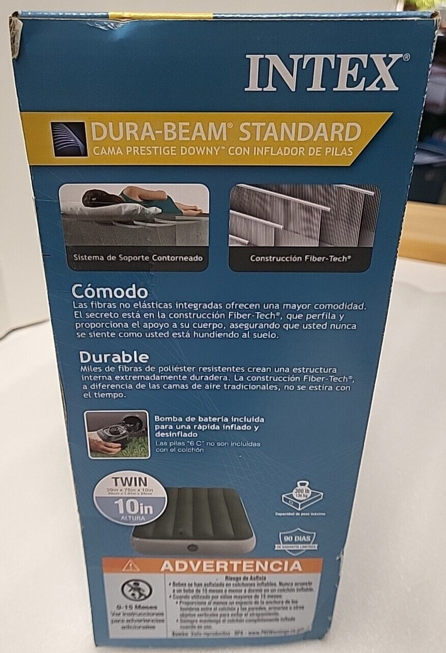 Intex Dura-Beam Standard Prestige Downy Twin Airbed w/ Battery Pump 39″x75″x10″