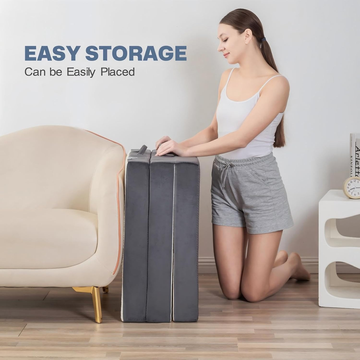 Folding Foam Mattress 4 Inches Foldable Floor Mattresses with Collapsible and Wa