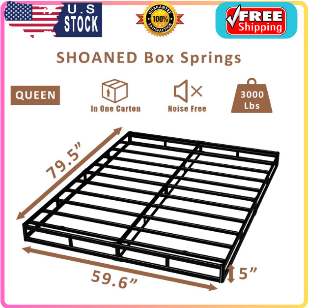 Queen Size Box Springs – 5 Inch Low Profile Mattress Foundation No Noise Heavy D