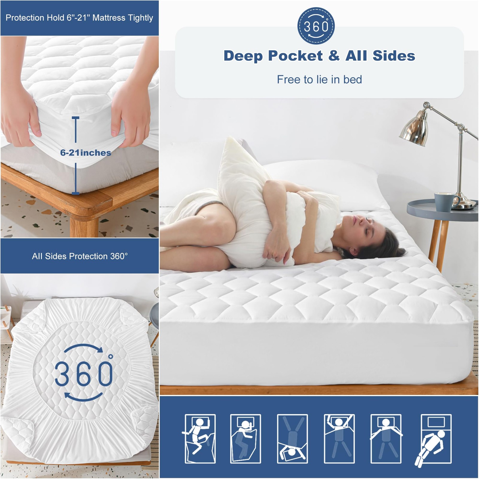 GRT California King Mattress Protector Waterproof, King, White
