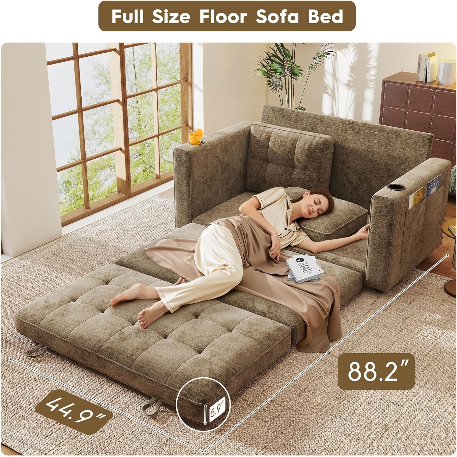 55″ Convertible Folding Sofa Bed, Pull Out Couch Love Seat Sleeper Bed,