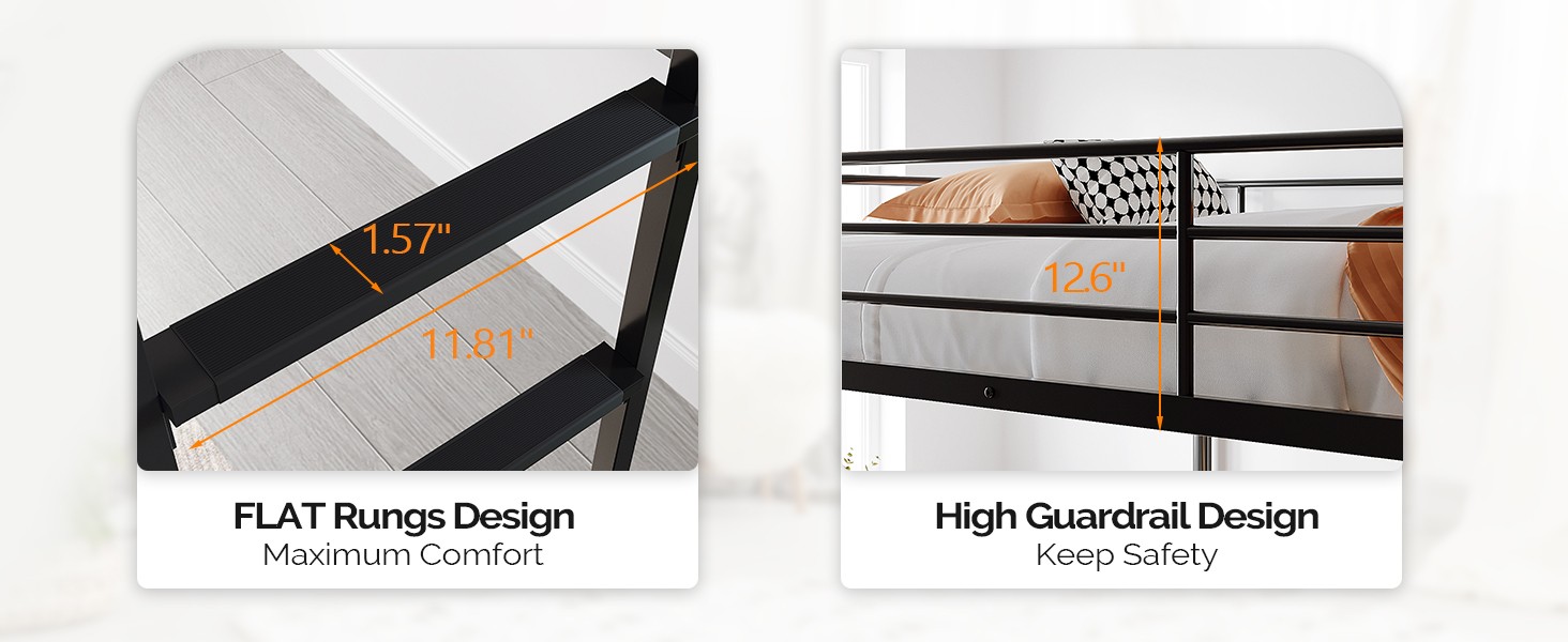 Queen Loft Bed with Flat Rungs for Adults, Kids and Young Teens, No