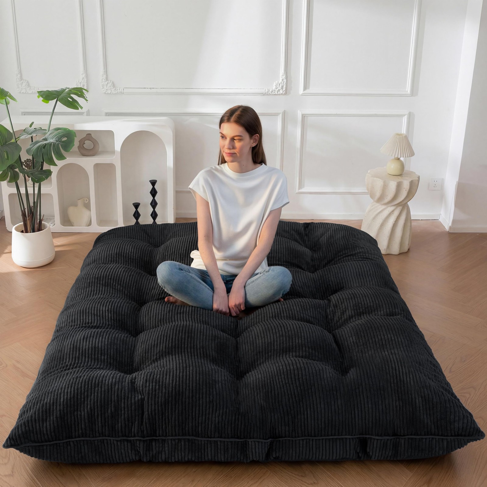 6″ Japanese Floor Mattress, Foldable Futon Mattress Queen Size, Tufted Roll U…