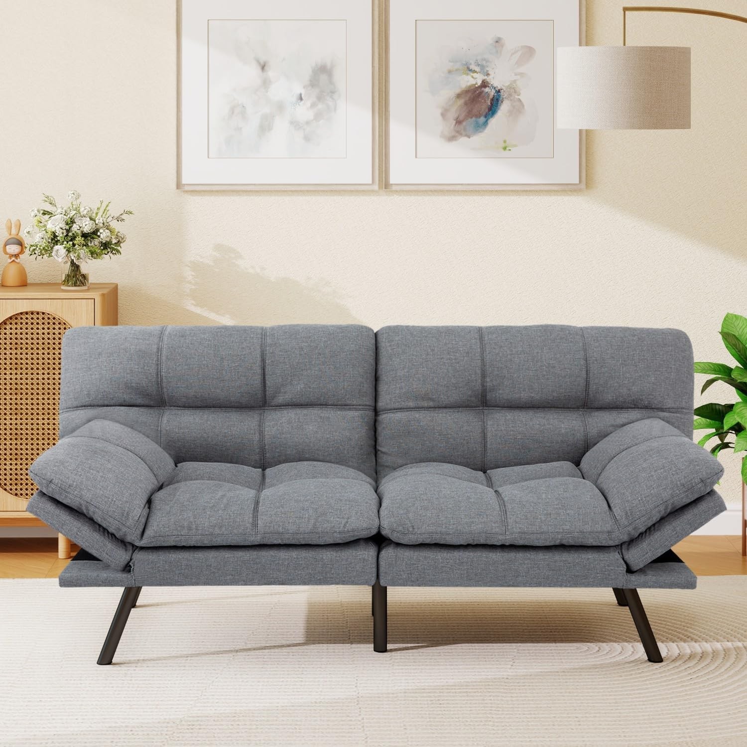 MUUE 71-Inch Futon Sofa Bed, Convertible Loveseat Sleeper | Airy Light