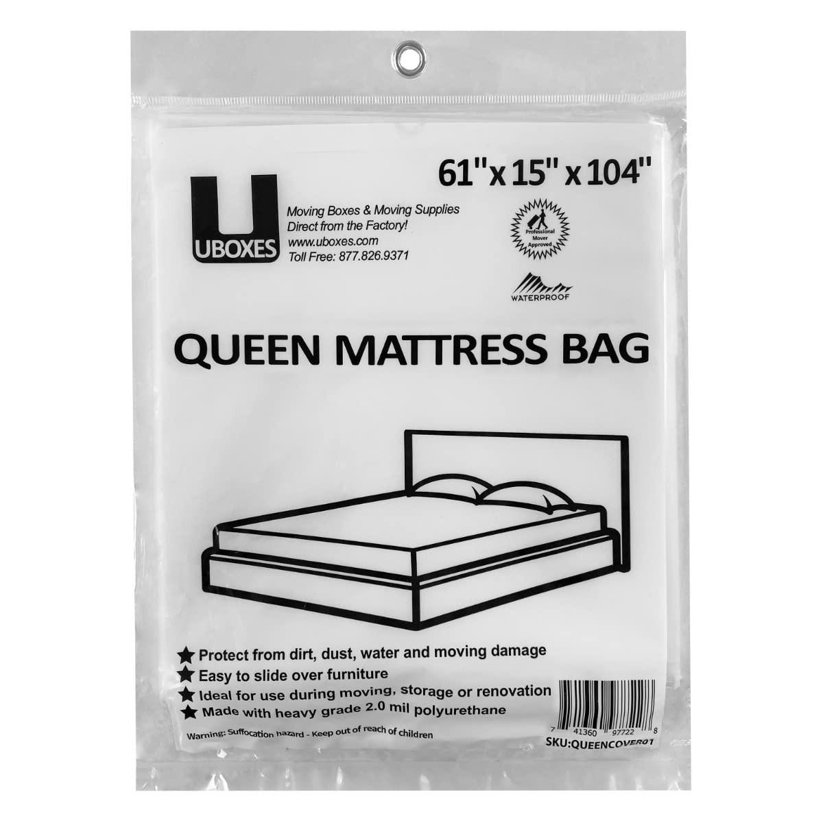 Queen Mattress Clear Plastic Poly Covers, 61 x 15 x 104 inch, Heavy Duty 2 mi…