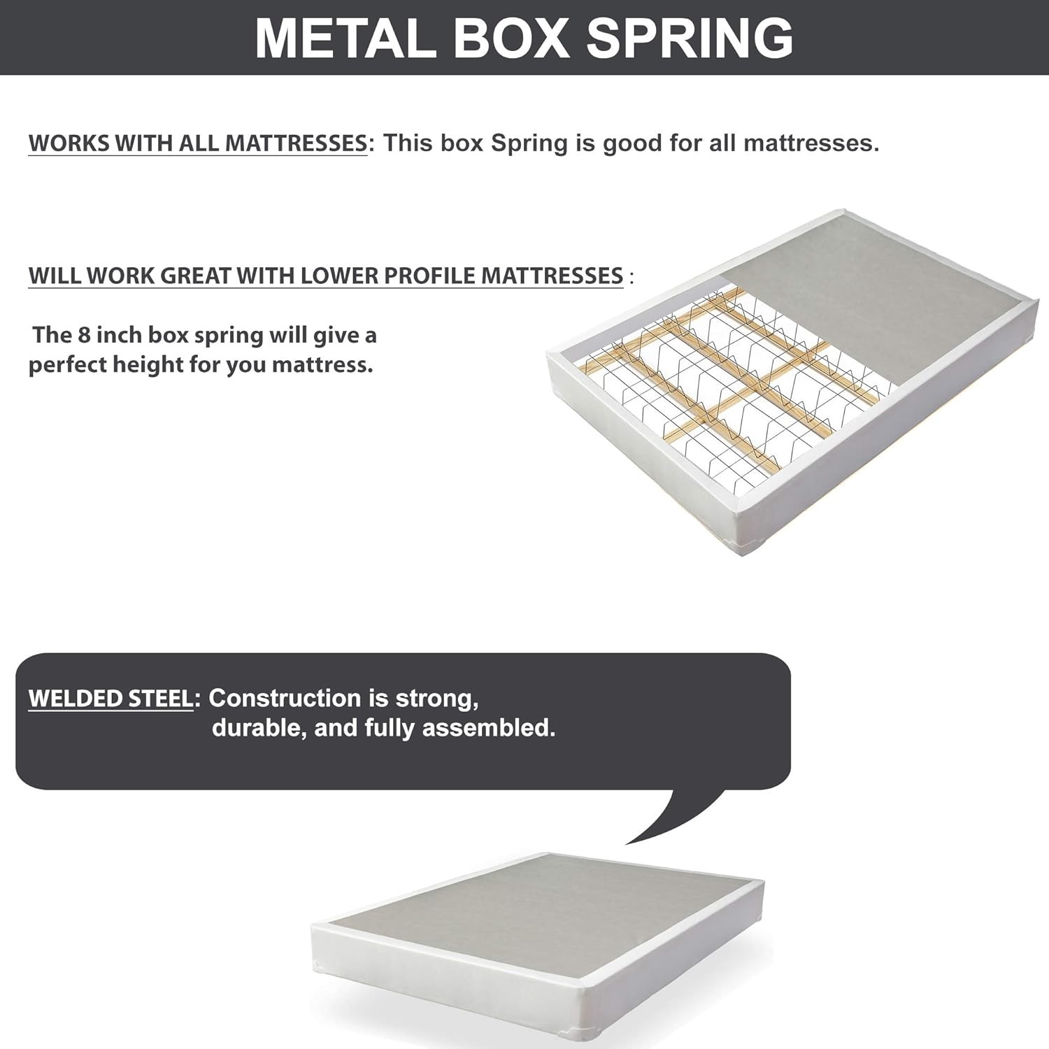 Fully Assembled Low Profile Metal Traditional Boxspring/Foundation for Mattress,