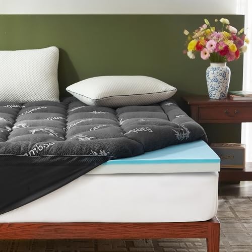 4 Inch Memory Foam Mattress Topper,2-in-1 Dual Layer Design Queen Dark Gray