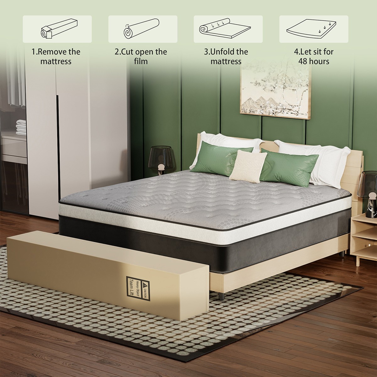 12″ 14″ Hybrid Mattress Gel Memory Foam Pocket Coils Twin Full Queen King in Box