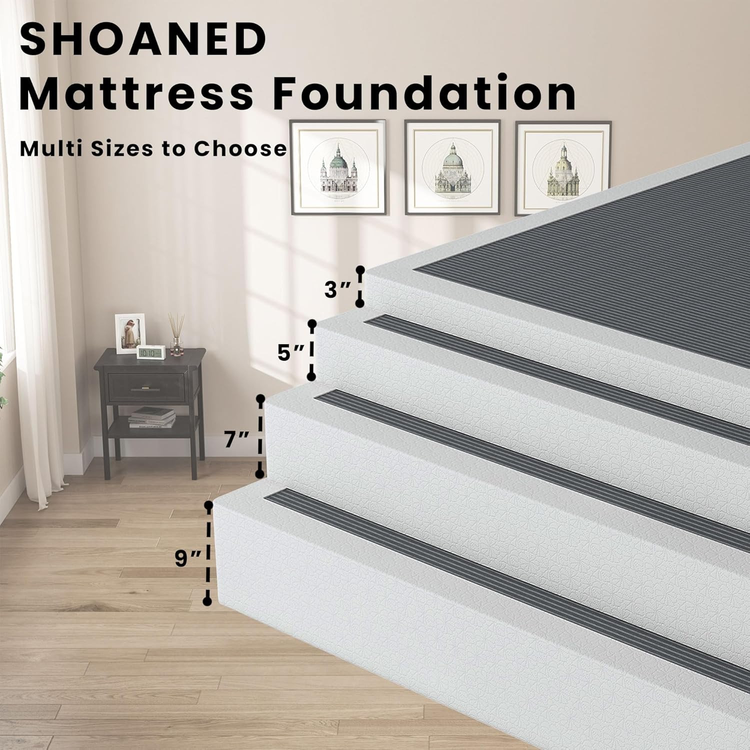 Low Profile Twin Box Spring – 3 Inch Heavy Duty Metal Bed Base with Cover