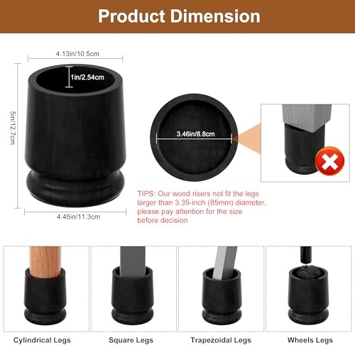 Large Bed Risers Heavy Duty, 5″ H(Inner 4″ H), 2200 LBS 5″H(Inner 4″H) Black