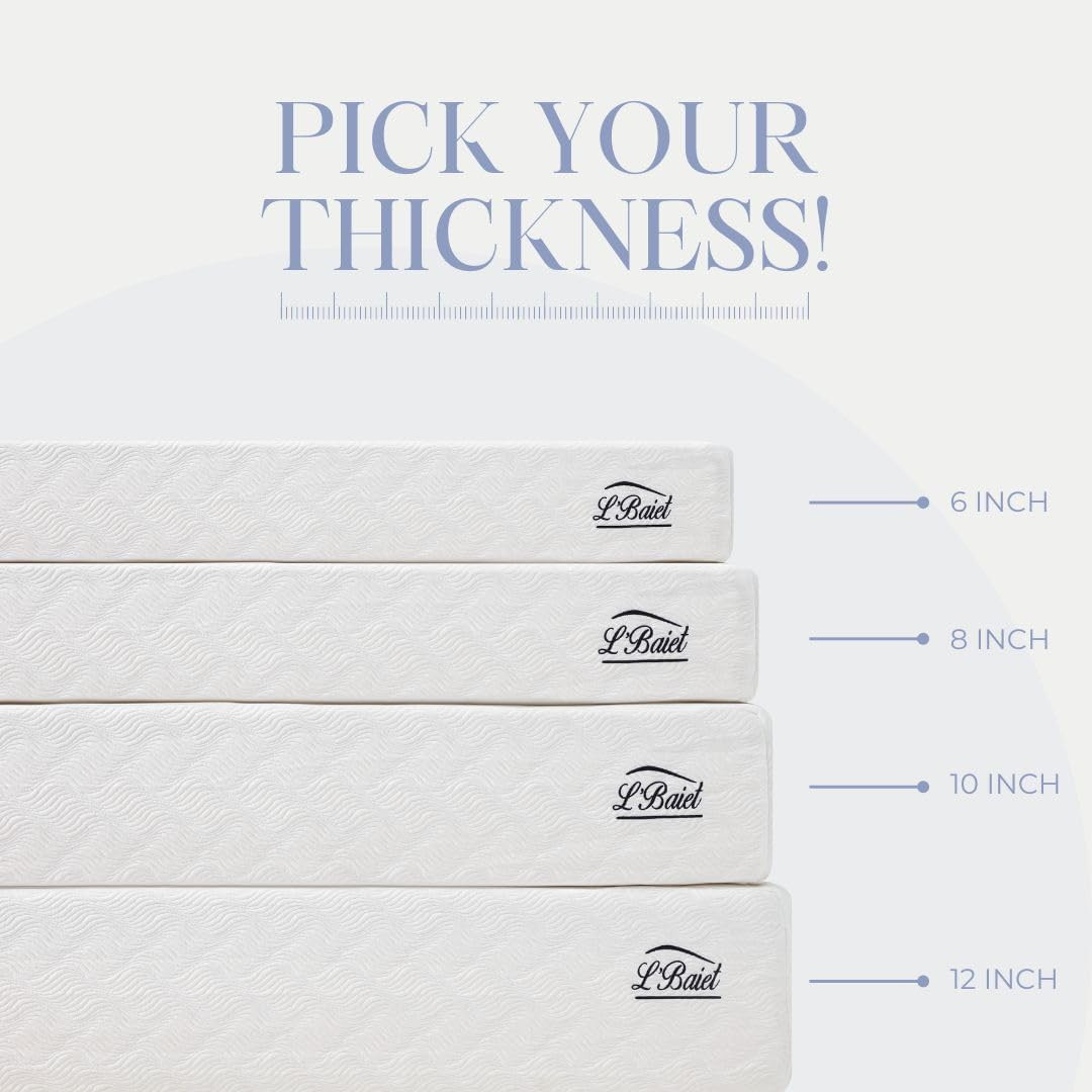 L’Baiet 8 Inch Gel Memory Foam Mattress, Twin Size – Bed in a Box – Medium Firm
