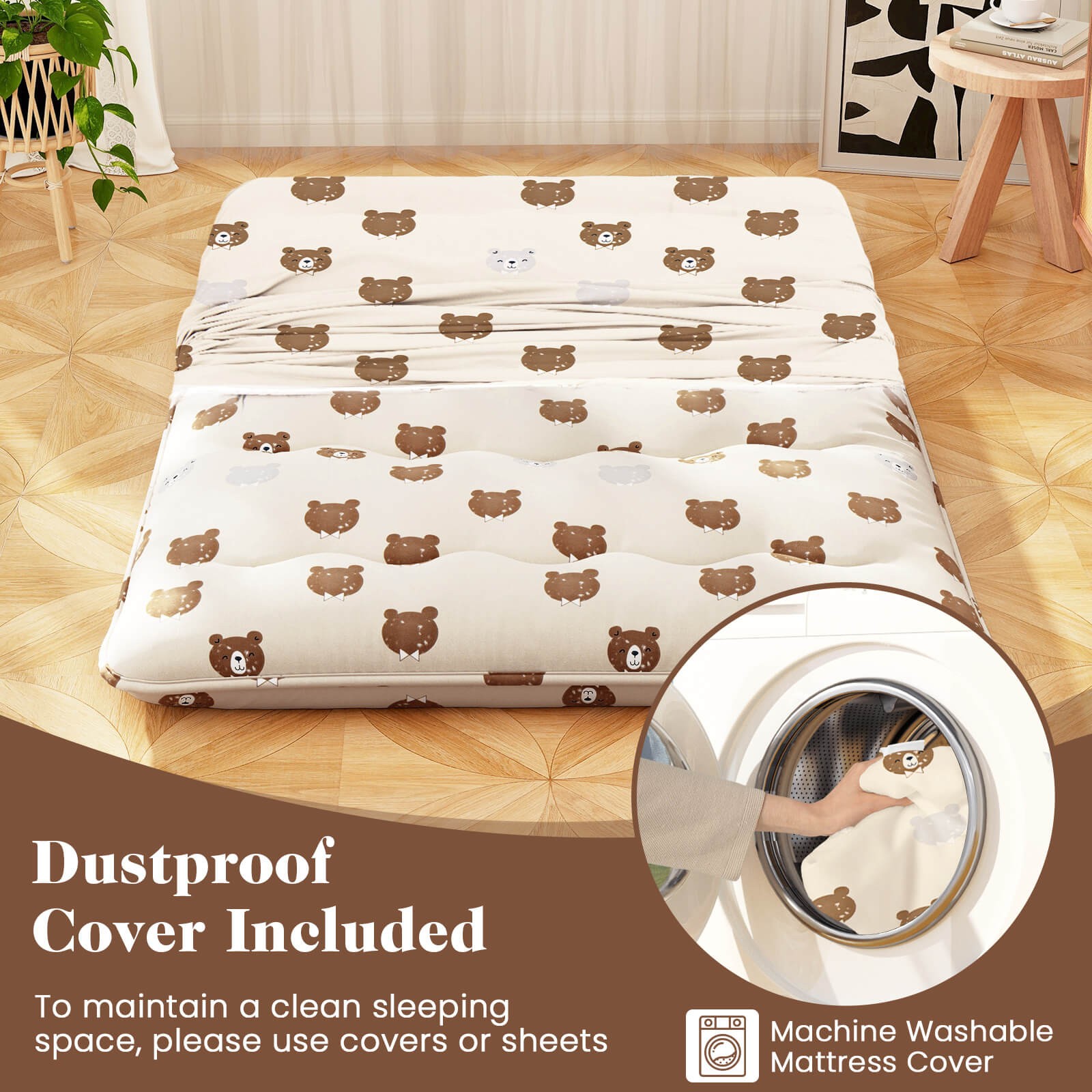 Full Futon Mattress Japanese Sleeping Pad Lounge Bed w/ Washable Cover Brown