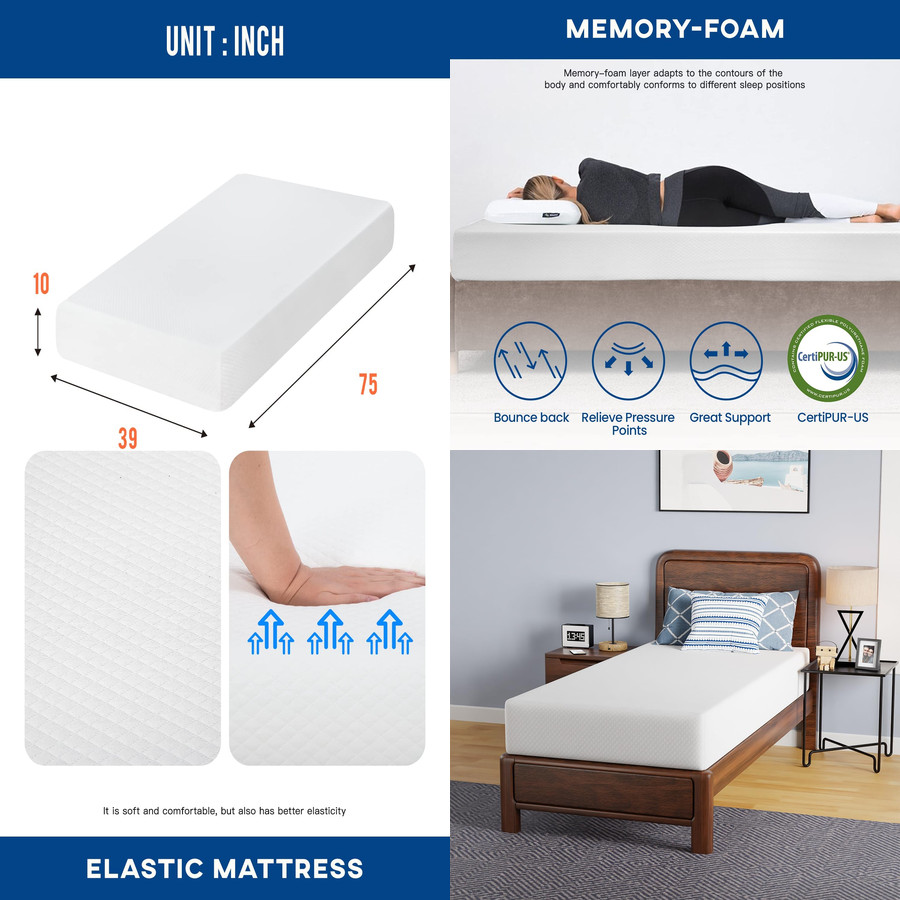 TWIN XL Colchon Gel Memory Foam Espuma Cama 10 inch Mattress EN OFERTA BARATOS