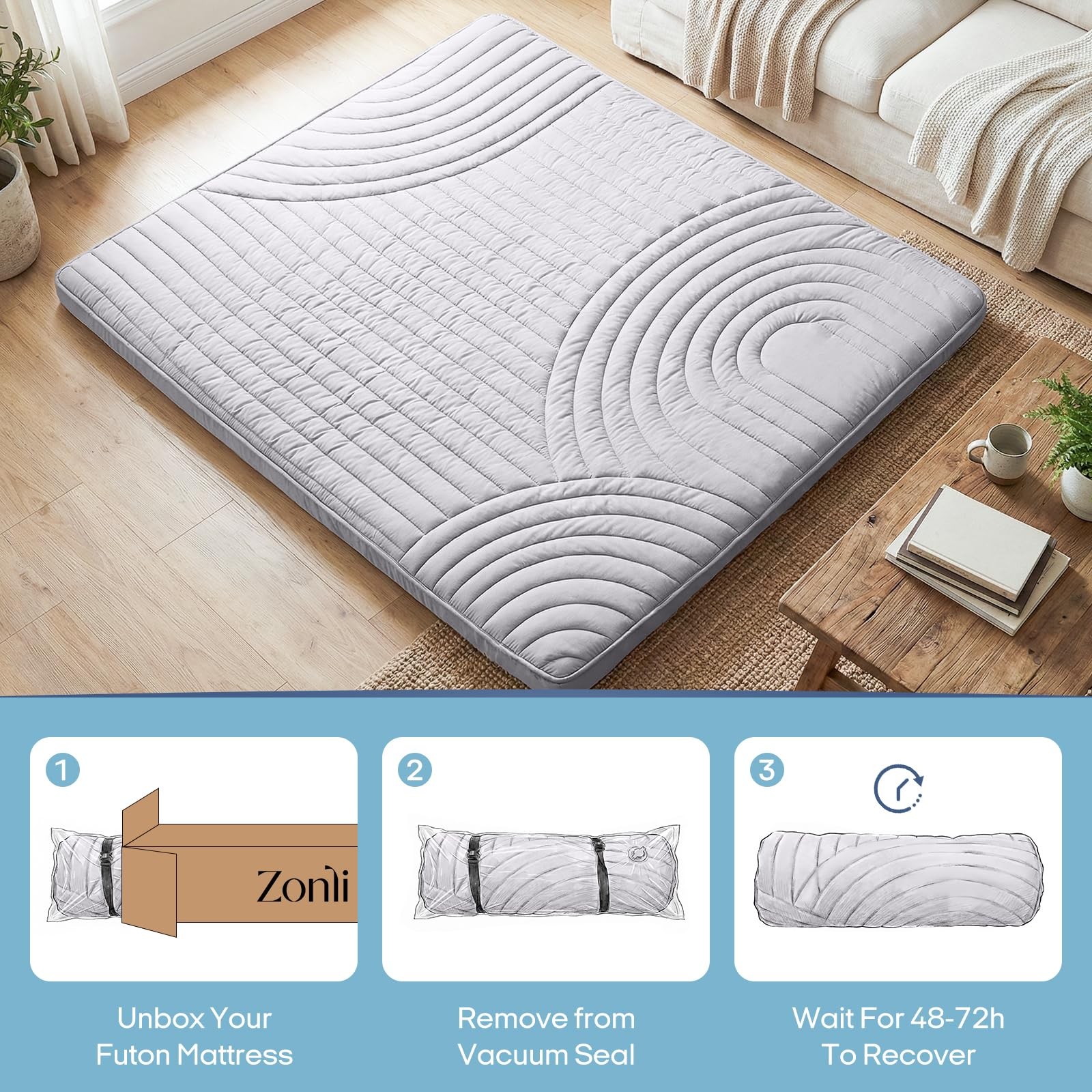 Japanese Floor Mattress Futon Mattress Queen Size, Thicken Roll Up Tatami Mat…