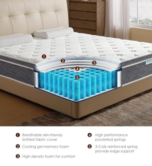 Queen Size Mattress 12 Inch, Cooling Hybrid Mattress in a Box, Queen 12 Inches