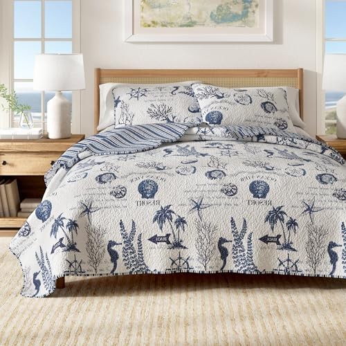 Full Queen Navy Coastal Quilt Bedding Set – Full / Queen – Full / Queen