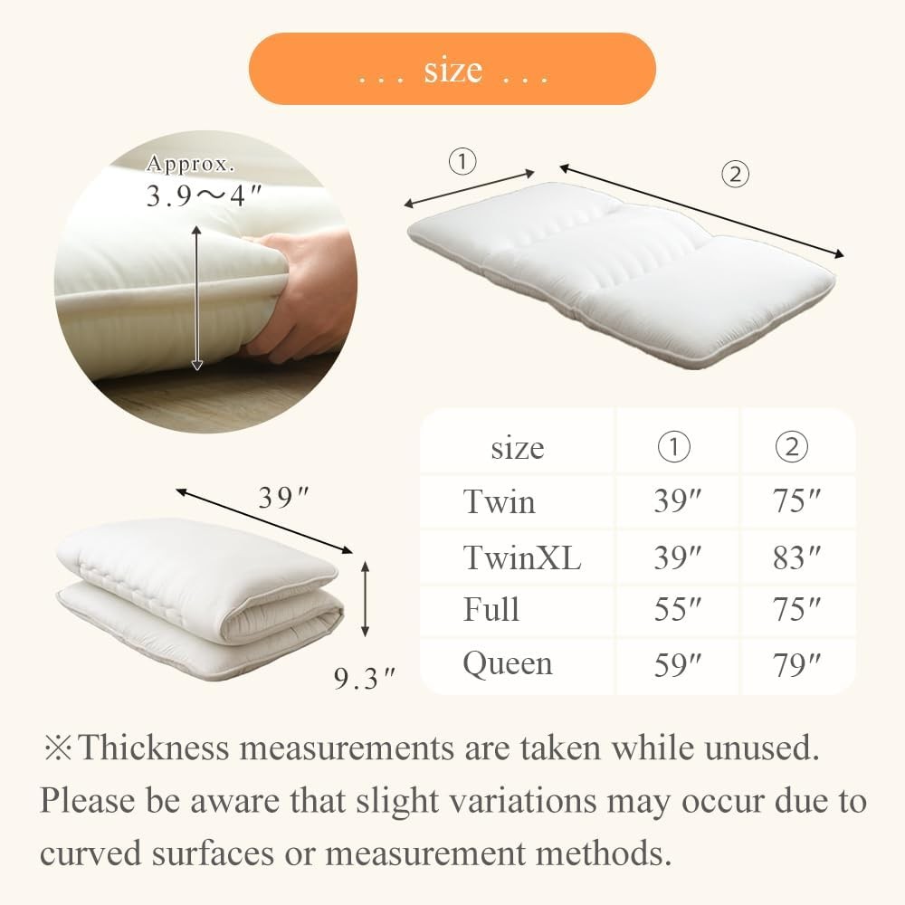 Japanese Futon Mattress Twin Shikibuton Firm Even Support – Traditional Batting
