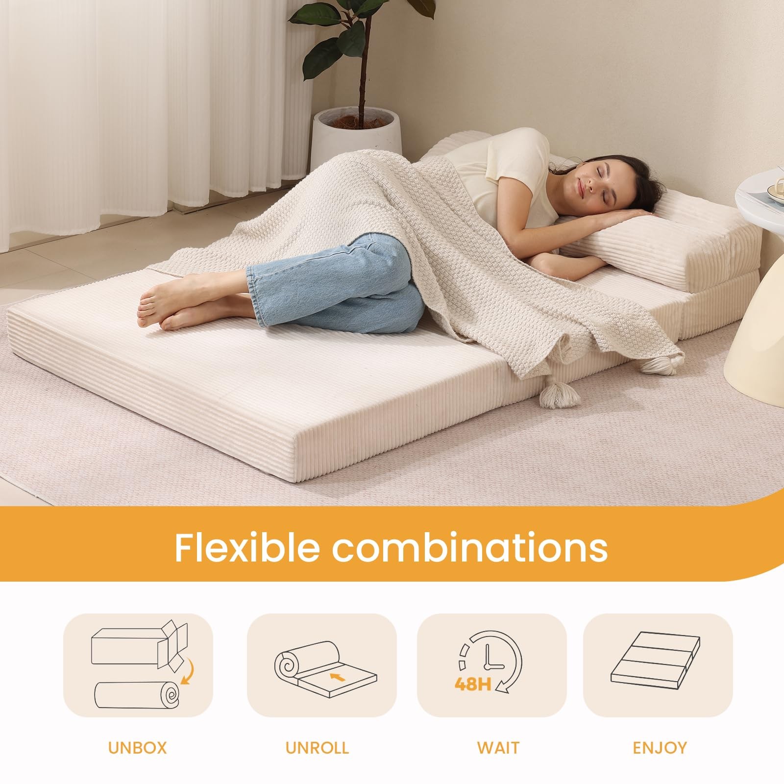 Folding Mattress, 3 in 1 Convertible Sofa Bed Fold Out Couch Bed Floor Couch …